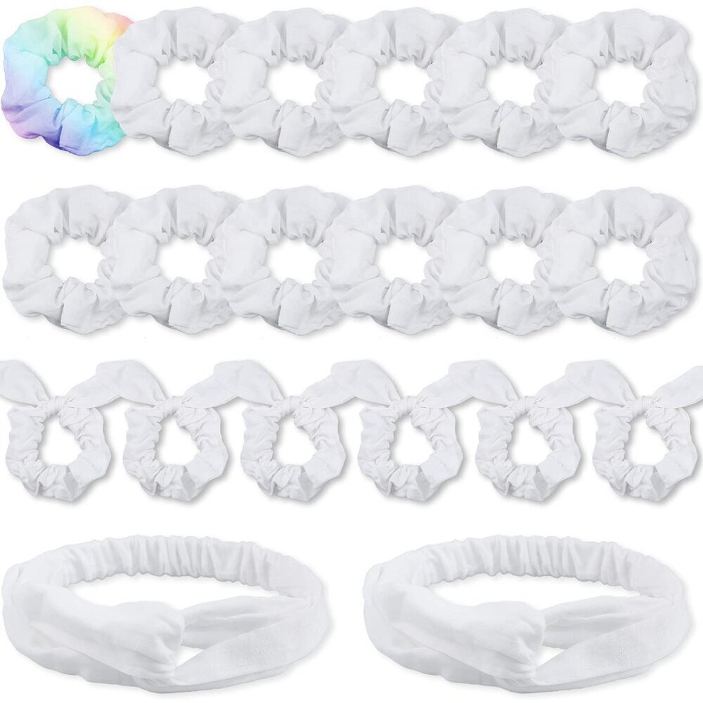 White Scrunchies for Tie Dye, DIY Cotton Bow Scrunchies, Headbands, 3 Kinds of P